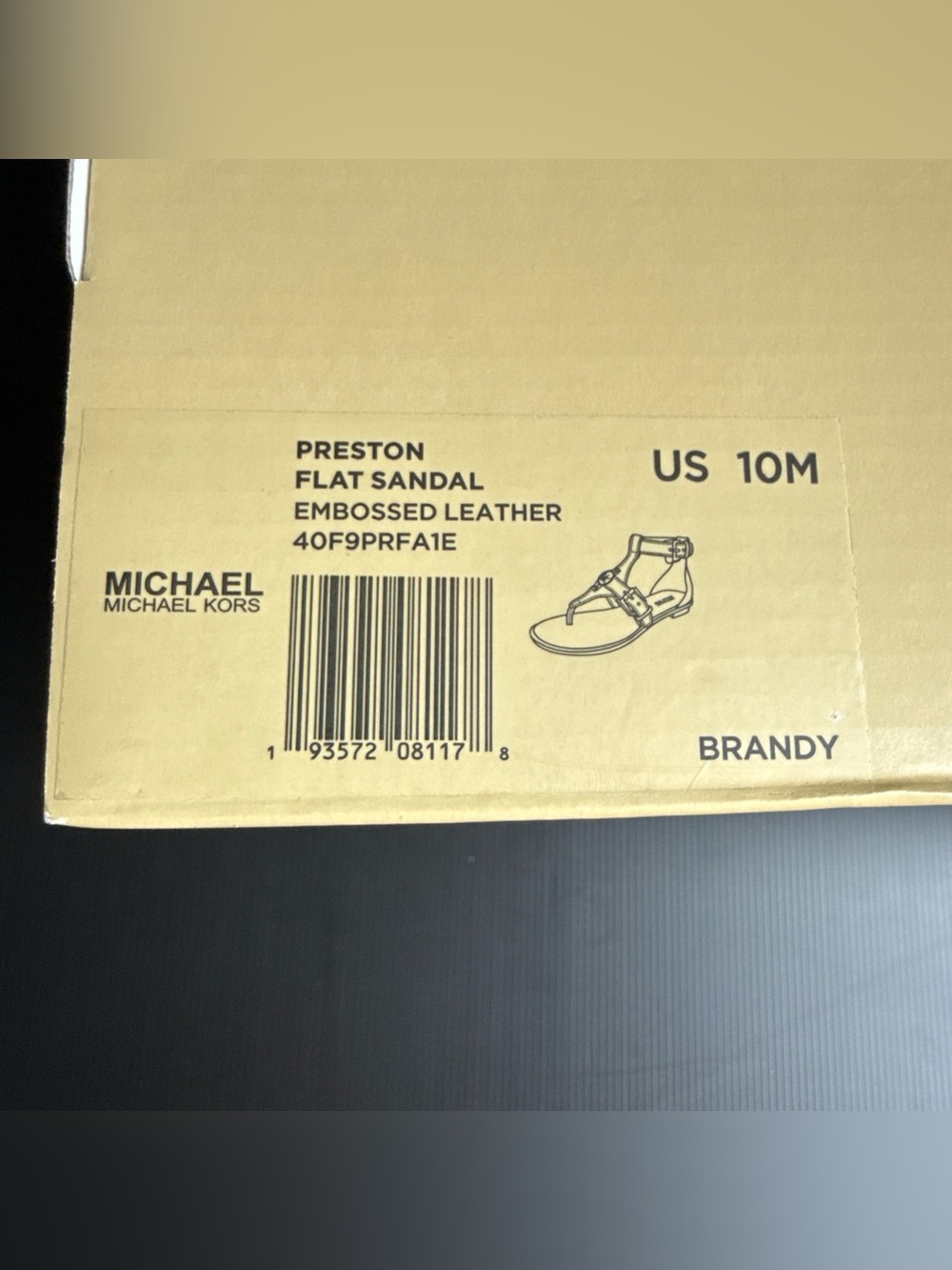 NIB Michael Kors Preston Flat Sandal Brandy Embossed Leather Shoe Womens Size 10 - Picture 12 of 12